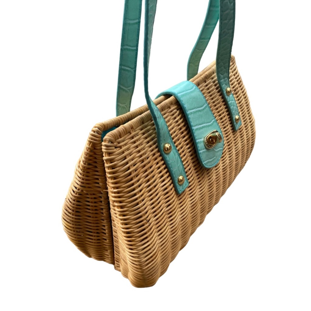 Wicker straw woven purse hand bag